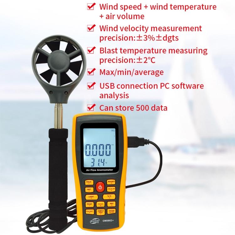BENETECH GM8902+ Цифровой анемометр с ЖК-дисплеем, измеритель скорости воздушного потока и ветра