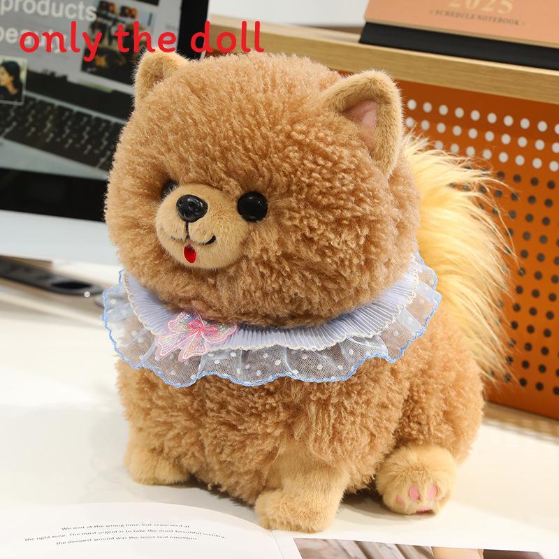 Lace Scarf Cute Pomeranian Plush Doll Children Companion Toy For Decor Room