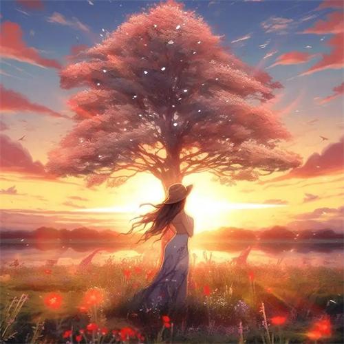 5D Diy Алмазная картина Дерево Девушка Вышивка Мозаика Закат Пейзаж Полный Квадрат Круглый Домашний Декор