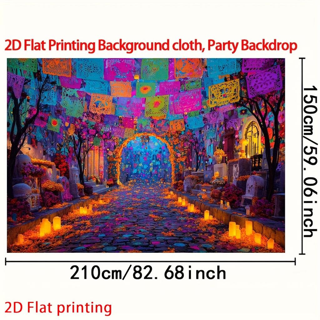 2D flat printing, 1 piece per pack. Mexican Day of the Dead background cloth - Large, durable altar decoration.zyc
