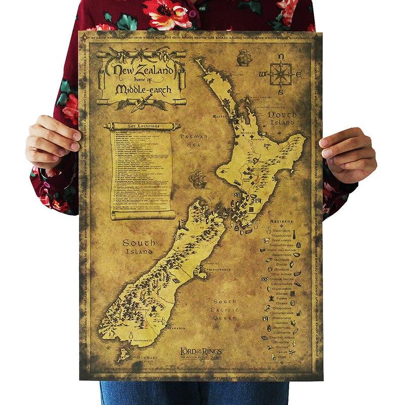 Map Of Middle-earth Movie Posters Ancient Ways Map Kraft Paper Adornment Picture Wall Sticker