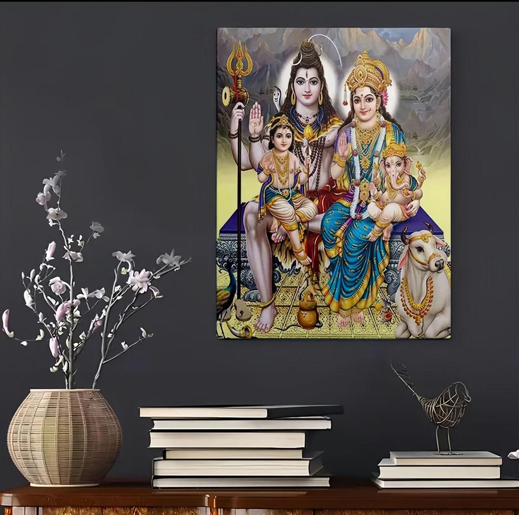 Hindu Elephant God Temple Hanging: High-Def Decorative Canvas Painting for Living Room or Corridor