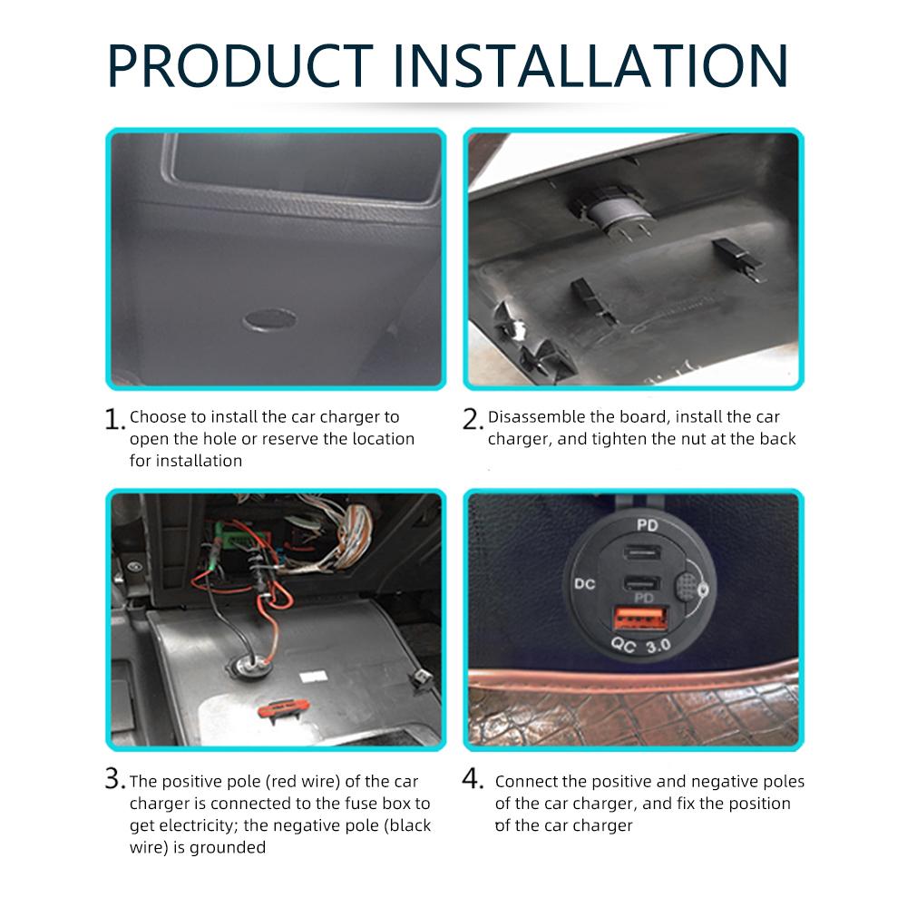 Автомобильное зарядное устройство USB 12 В/24 В, порты PD3.0 и QC3.0 Type-C, водонепроницаемое, со светодиодным сенсорным переключателем, 115 Вт, автомобильный мото-адаптер для быстрой зарядки