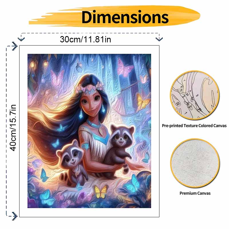 Disney Pocahontas raccoon oil painting art painting kit, handmade diy art painting home wall decoration forest butterfly magic scene