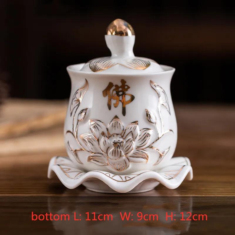 1 шт. Керамическая чаша для святой воды в китайском стиле, кружки для подношения воды в форме лотоса, кружки для воды «Великое сострадание Гуаньинь», буддийские принадлежности