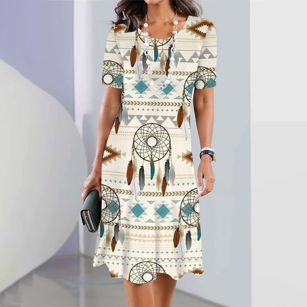 Dreamcatcher 3D Print Dresses For Women's Elegant Dresses Summer Female Short Sleeve Dress Fashion Oversized Clothes