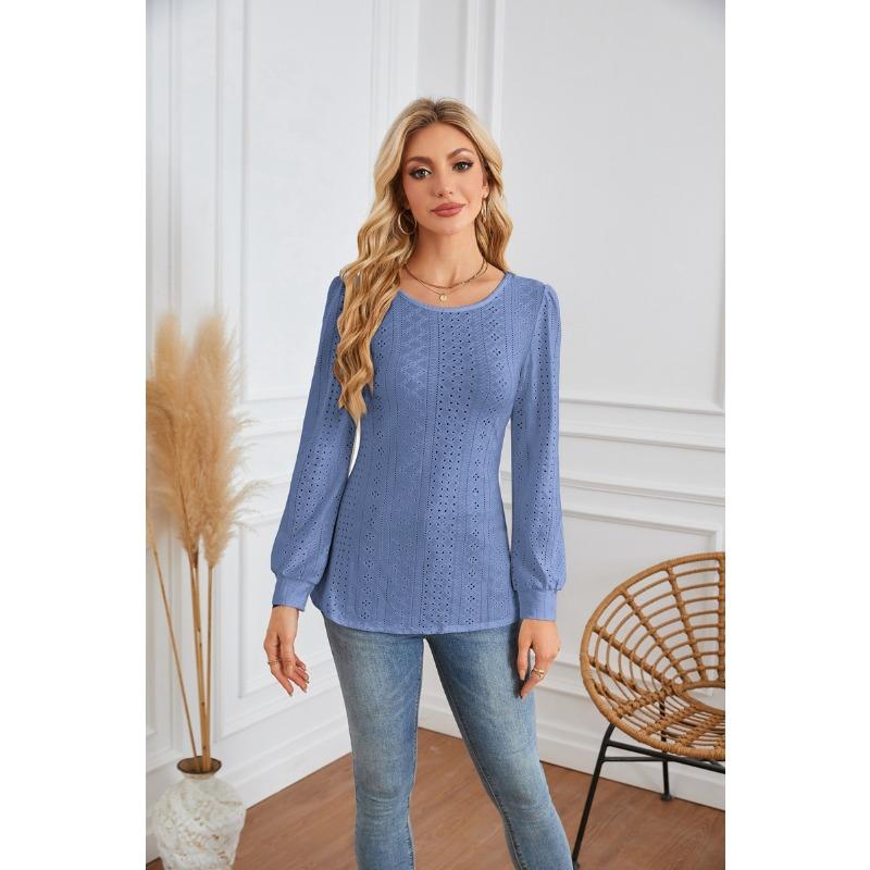 Женская футболка с круглым вырезом, маленьким отверстием, рукавом-пузырем и длинными рукавами, блузки и рубашки