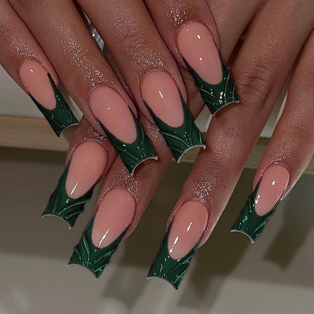 24pcs Long Almond and Ballerina Fake Nials Flowers Glitter Nail Tips Manicure False Nails  Women