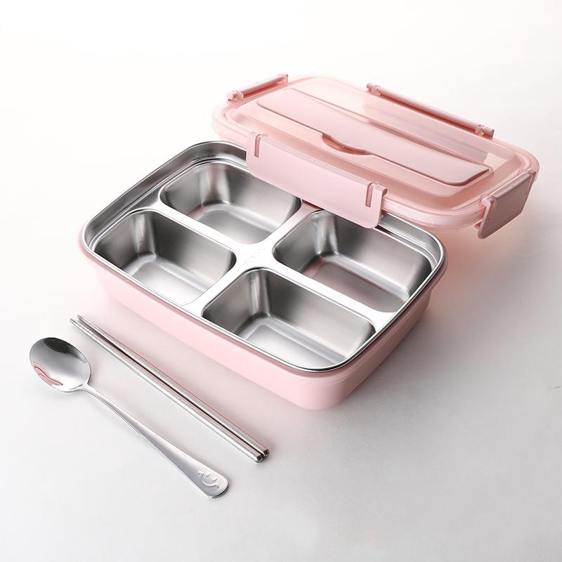 Easy-Clean Bento Container for Students & Office Workers LeakProof Stainless Steel Lunch Box with 4 Compartments - Durable