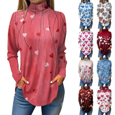 Футболки для женщин, осенние повседневные рубашки с длинным рукавом, толстовка с принтом, топ с высоким воротом, пуловер