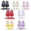 Baby Girls  Flats with  Infant Non-Slip Soft Sole Cute Bowknot Shoes Newborn Princess Wedding Shoes Toddler First Walkers 0-12M with Hair Band