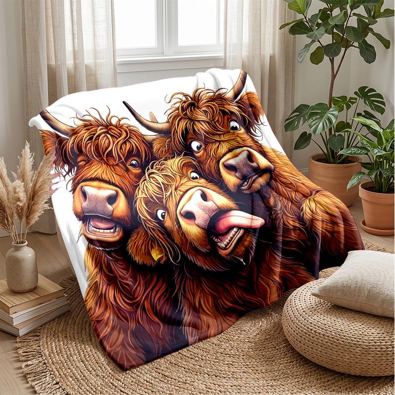 Flower Crown Highland Cow Theme blanket Lightweight Warm Flannel Blanket Decorative Throw Blanket for Home Decoration