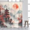 Ink Landscape Shower Curtain Sea Waves Crane Koi Fish Mountain Waterfall Plant Floral Bathroom Curtains Decor Set