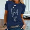 Women's T-shirt T-shirt Black and White Yellow Cat Print Short Sleeved Casual Weekend Basic Round Neck Regular Fit Cat Painting