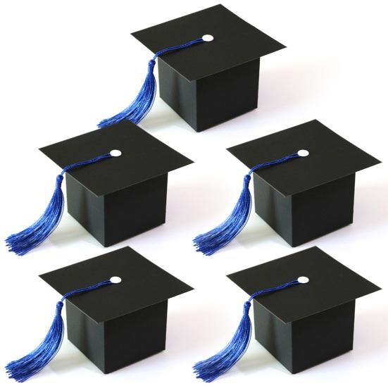 50Pcs Graduation Hat Candy Boxes with Tassels Square Chocolate Goodies Snack Paper Storage Boxes Party Favors Treat Packaging Boxes