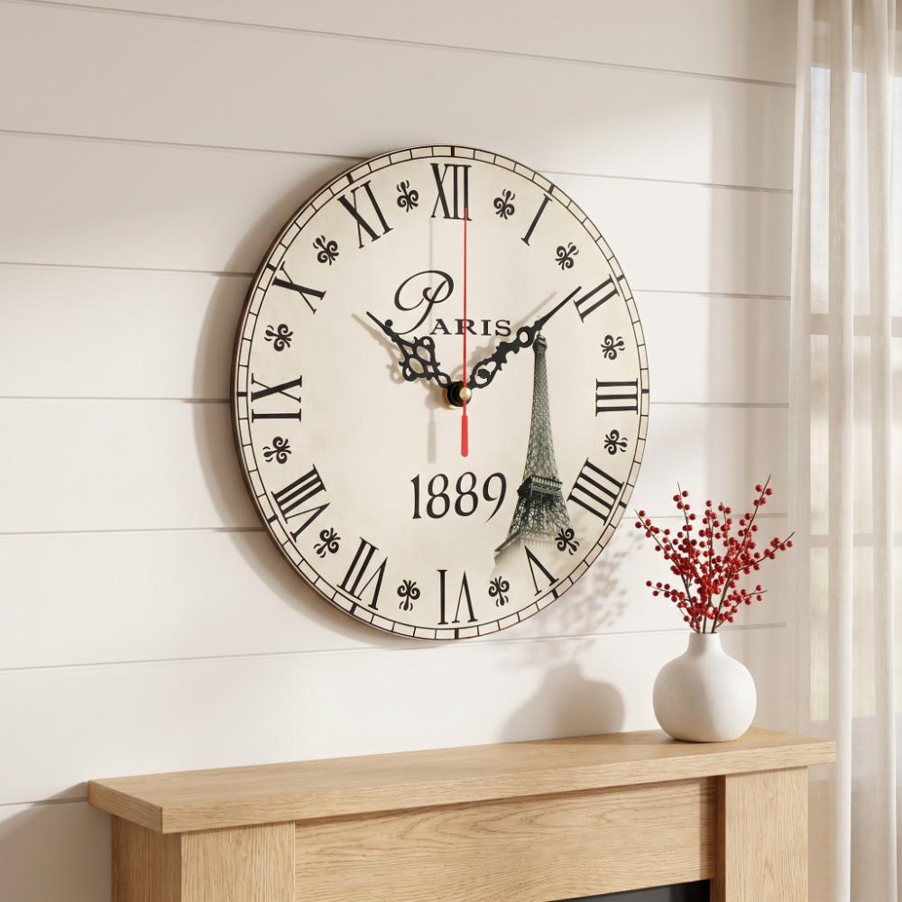 12CM 4.7 Inch Wooden Wall Clock Non-Ticking Antique Wall Clock Retro Desk Table Clock Home Decor