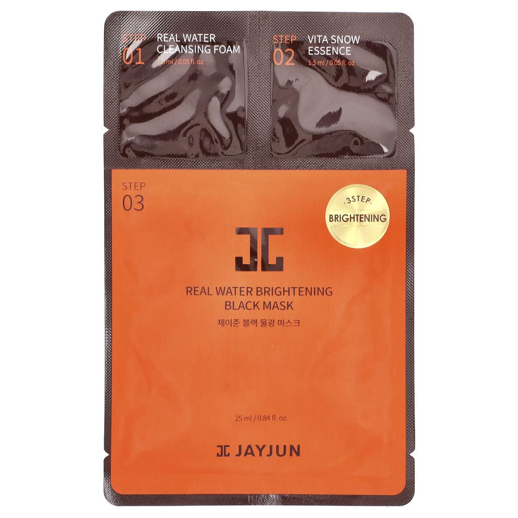 Jayjun Cosmetic, Черная бьюти-маска Real Water Brightening, 3-шаговое осветление, 1 набор