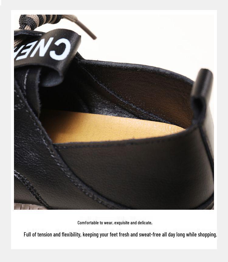 Женские лоферы из натуральной мягкой кожи, британский стиль 2025 - Весна/Осень, Толстая подошва, На шнуровке, Универсальная, Удобная обувь