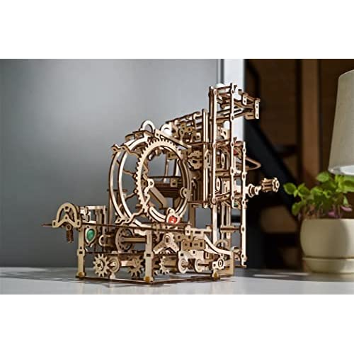 UGEARS Набор для деревянной мраморной дорожки - 3D-пазл Деревянная мраморная дорожка Ступенчатый подъемник с 3-ступенчатым подъемным механизмом и 10 шариками