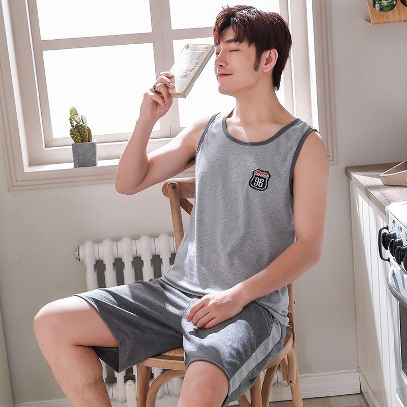Мужские пижамы без рукавов, летние корейские тонкие повседневные свободные жилет больших размеров, шорты, мужской комплект домашней одежды