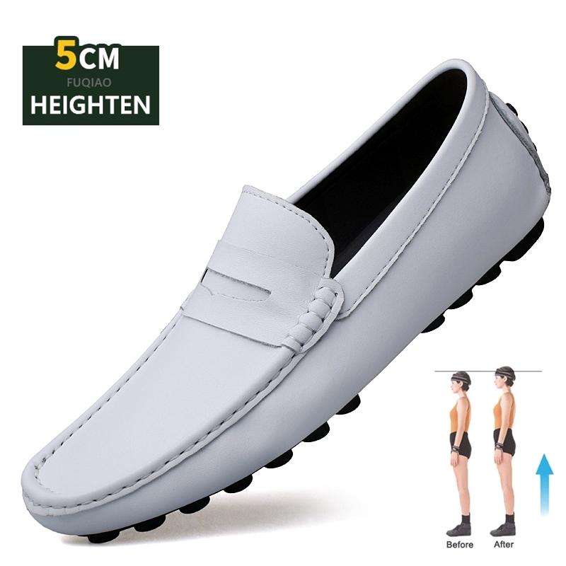 Men Cow Leather Elevator Loafers Comfortable Soft Breathable Height Increase Insoles 5cm Business Driving Unisex Lift Sneakers