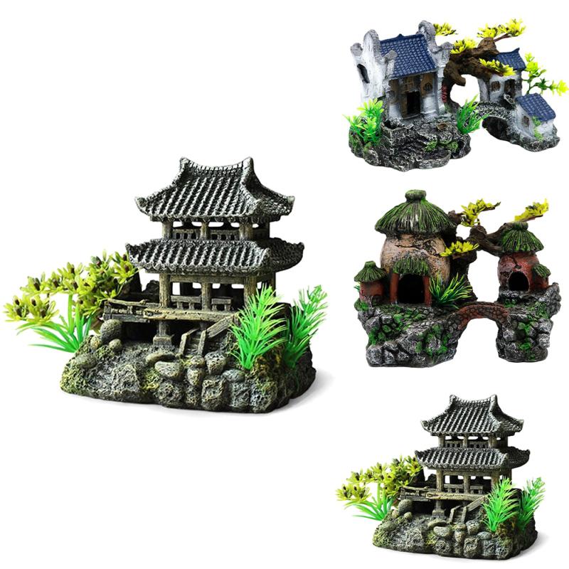 Китайская 3D-печать из смолы, древняя архитектурная модель, приют для рыб, креветок, макет дома, реквизит для