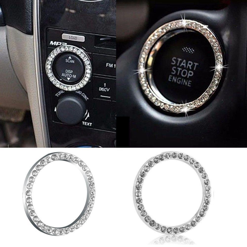 Hot Accessories Silver Circle Car Decoration Diamond Start Switch Button Ring