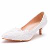 Fashion Women's Crystal Queen White Lace Flower Wedding Shoes Woman Point Toe Slips Lady Dress Flats Sneaker Big Size 43