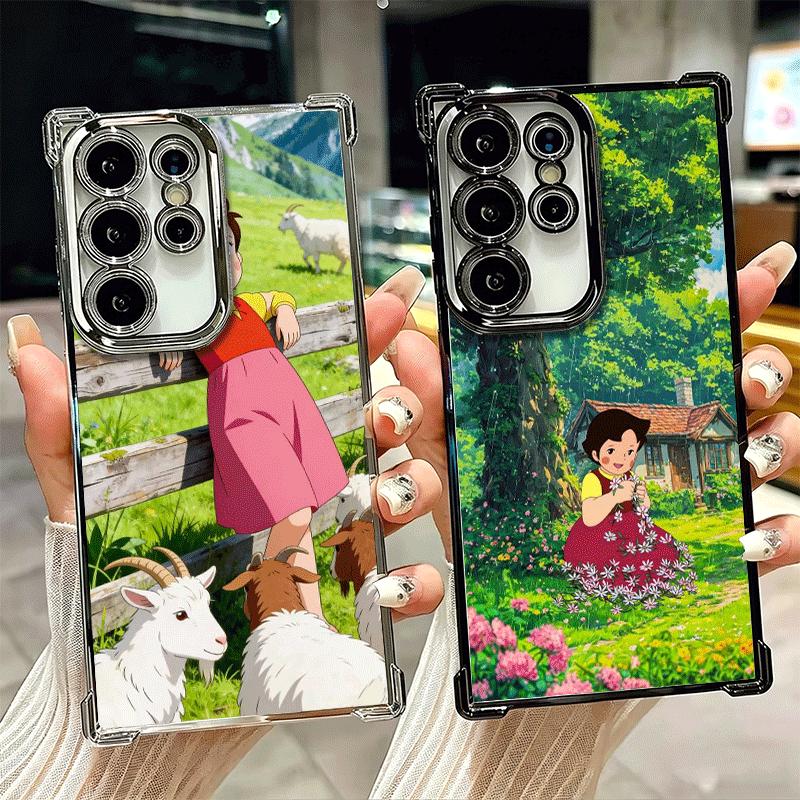 Heidi Cartoon Cute Plating Phone Case For Samsung Galaxy S24 S25 FE S26 Edge S23 Ultra S22 S21 Plus S20 Anti-Fall Airabag Cover