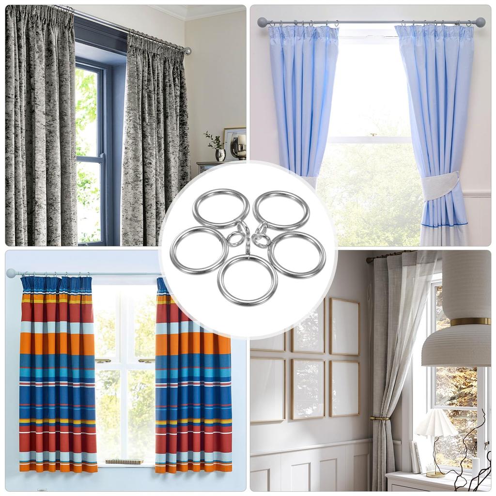 METERXITY Серебряные кольца для штор с металлическим карнизом, внутренний диаметр, кольца для драпировки для подвешивания и полотенец, упаковка 40 штук, люверсы, устойчивые к ржавчине кольца, 1"