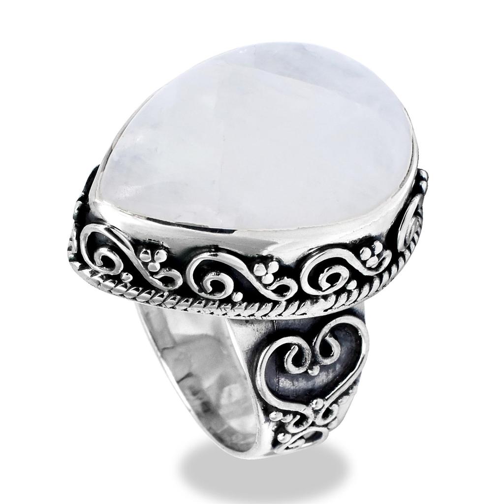 Кольцо-капля ручной работы из стерлингового серебра 925 пробы с натуральным радужным лунным камнем ручной работы для унисекс