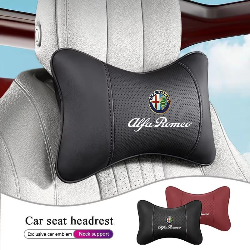 Car Neck Pillow Auto Emblem Headrest For Alfa Romeo Giulietta Mito 159 Giulia Stelvio 156 147 Tonale Brera Disco Volante Spider mno522