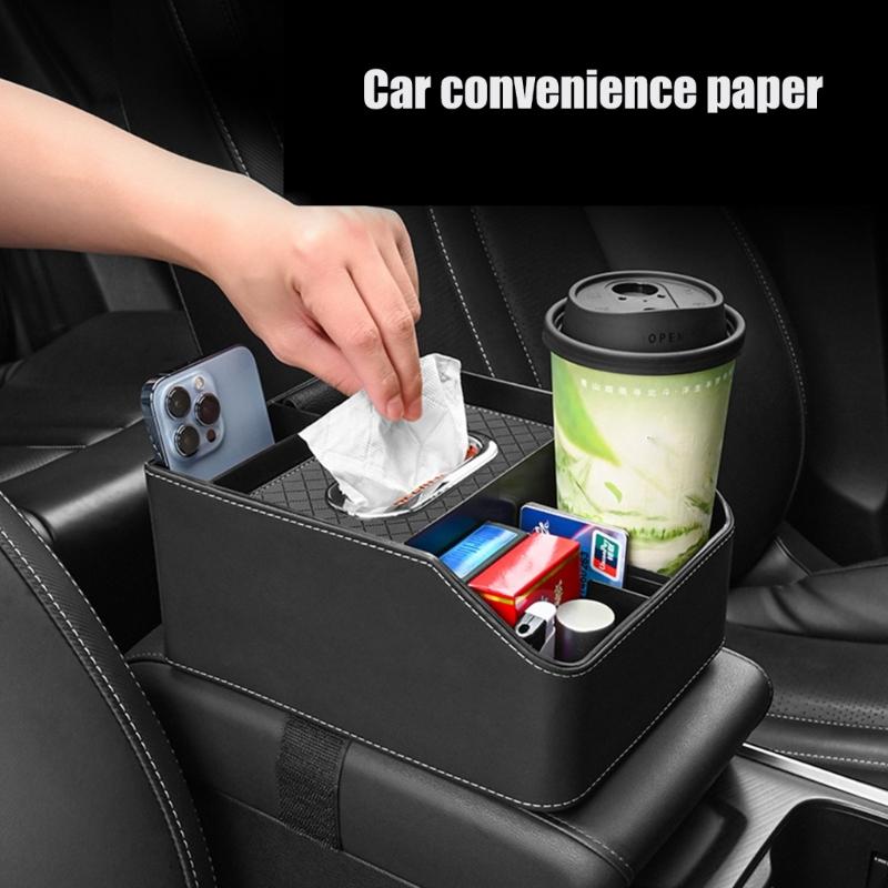 Car Center Console Storage Solution with Cup Holder, Leather Seating Organizers Suitable for Efficient Space Management