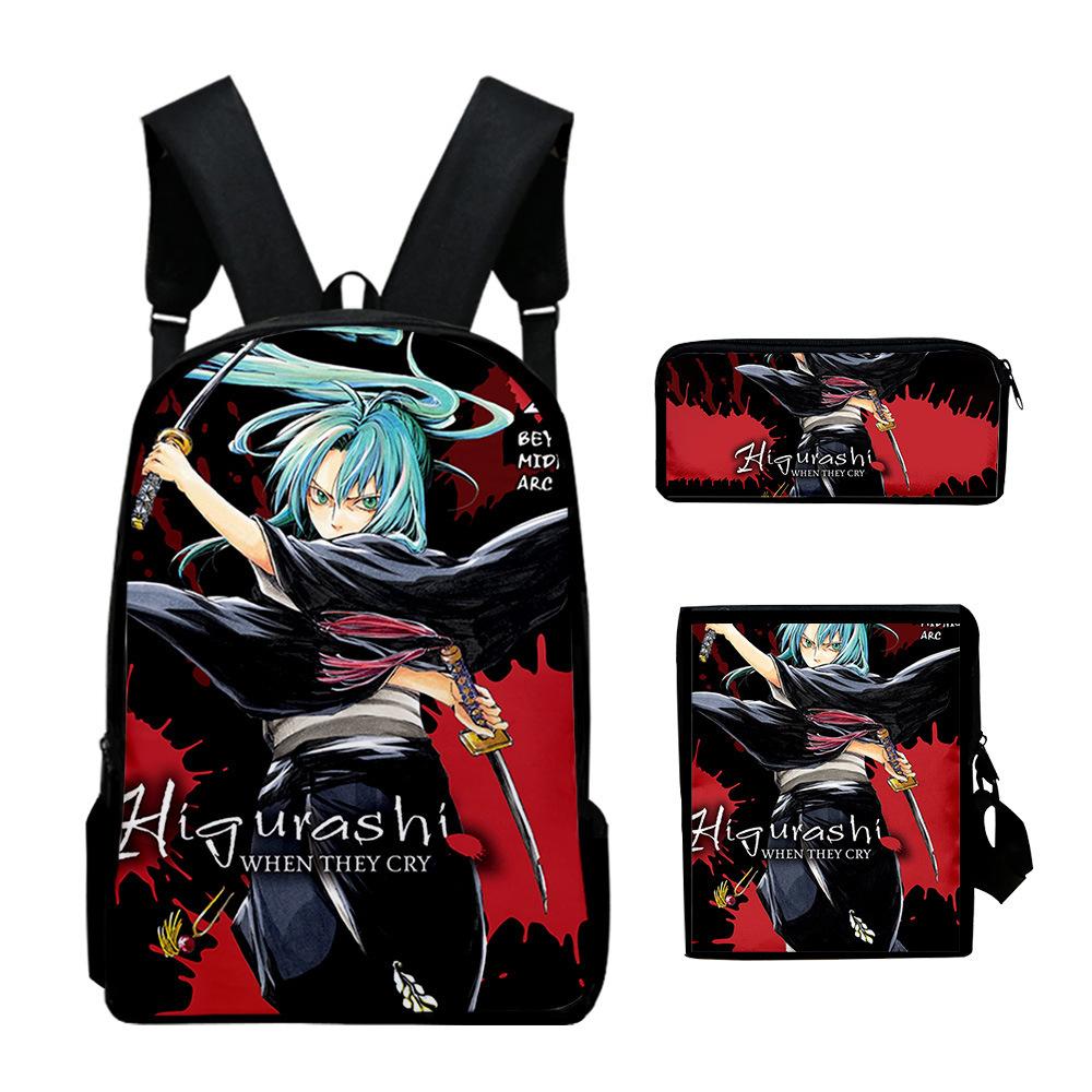 Мода Новинка When They Cry Higurashi 3D Печать 3 шт./Набор Школьные сумки Рюкзак для ноутбука Повседневный рюкзак Наклонная сумка через плечо Пенал