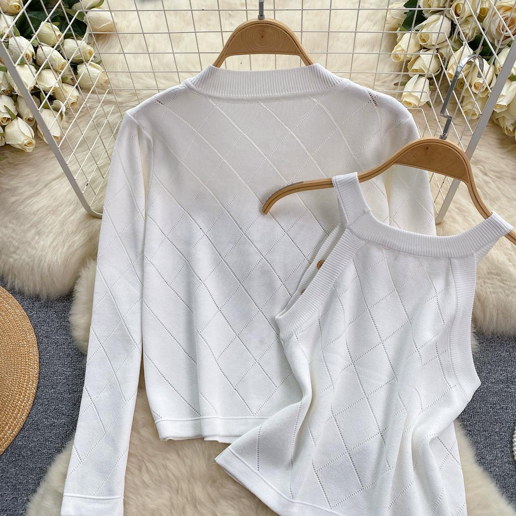 Весенне-осенний женский вязаный свитер в клетку с золотыми пуговицами, однобортный пиджак, жилет и мини-короткая юбка, комплект из 3 предметов