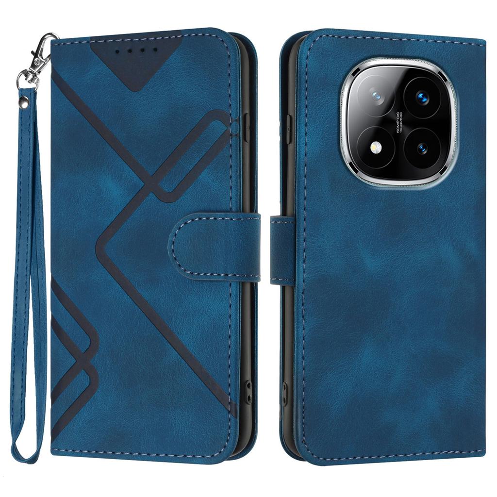 For Xiaomi Redmi Note 14 Pro+ 5G/Xiaomi Redmi Note 14 Pro 5G Wallet Case Line Imprinted PU Leather Phone Cover with Strap