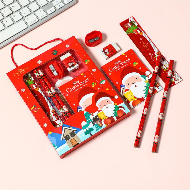 2sets Christmas Student Stationery Gift Set, Cute Cartoon Pencil Eraser Set, Christmas Student Small Gifts, Student School Supplies