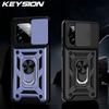 KEYSION Противоударный бронированный чехол для Realme GT 7 Pro со сдвижной защитой объектива камеры, кольцом-подставкой, чехол для телефона для OPPO Realme GT 7 7T 5G