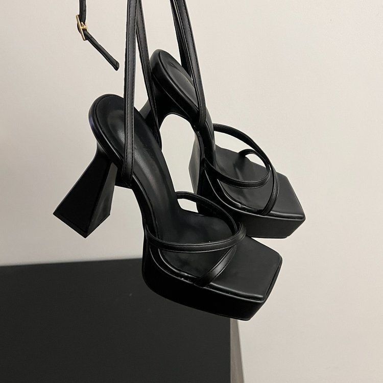 Универсальные сандалии на грубом каблуке, летние, для банкета, на толстой подошве, водонепроницаемые, для стола, с квадратным носком, на высоком каблуке, женские сандалии