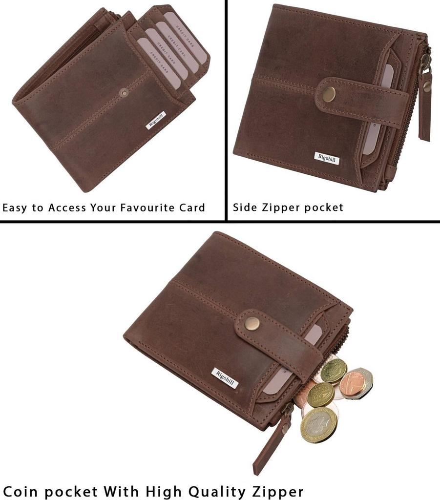 Мужской повседневный синий кошелек из натуральной кожи с RFID-меткой  (10 слотов для карт)