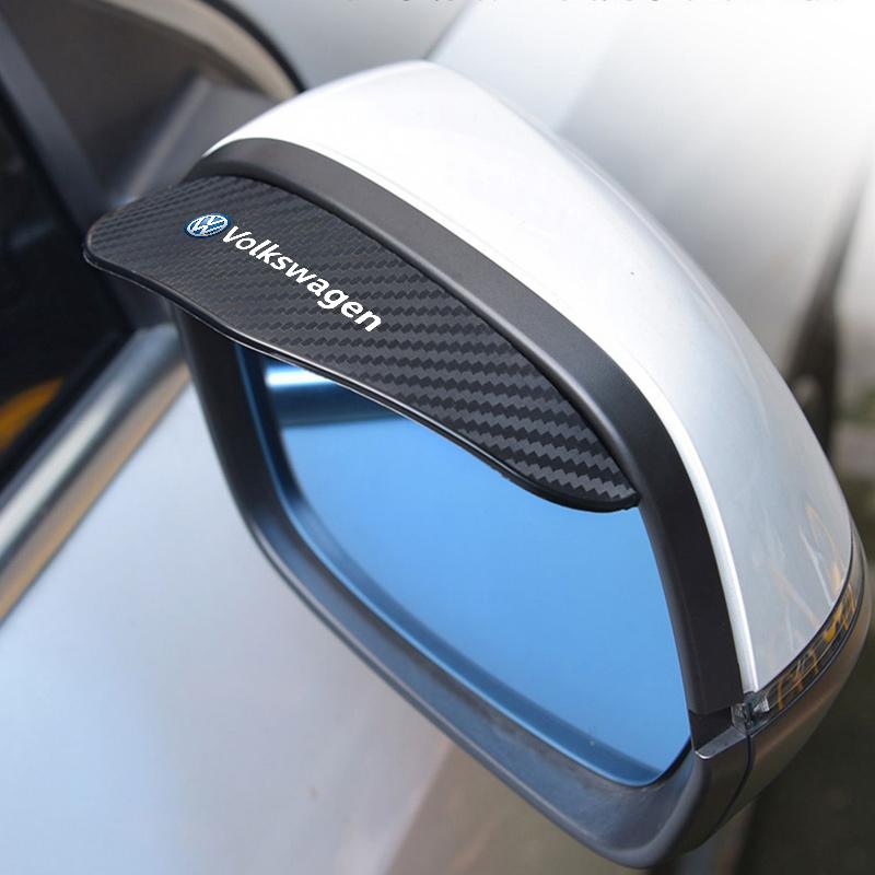 Valve Stems Caps Carbon Fiber Car Rearview Mirror Rain Eyebrow Sun Visor Shade Protector Clear For VW Volkswagen Golf Polo Passa zd4