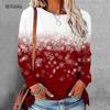 3D Snowflakes Pattern Print Women Gradient T-Shirts Long Sleeve Lady Street Hip Hop Tee 6XL Big Size Female Clothing Casual Tops