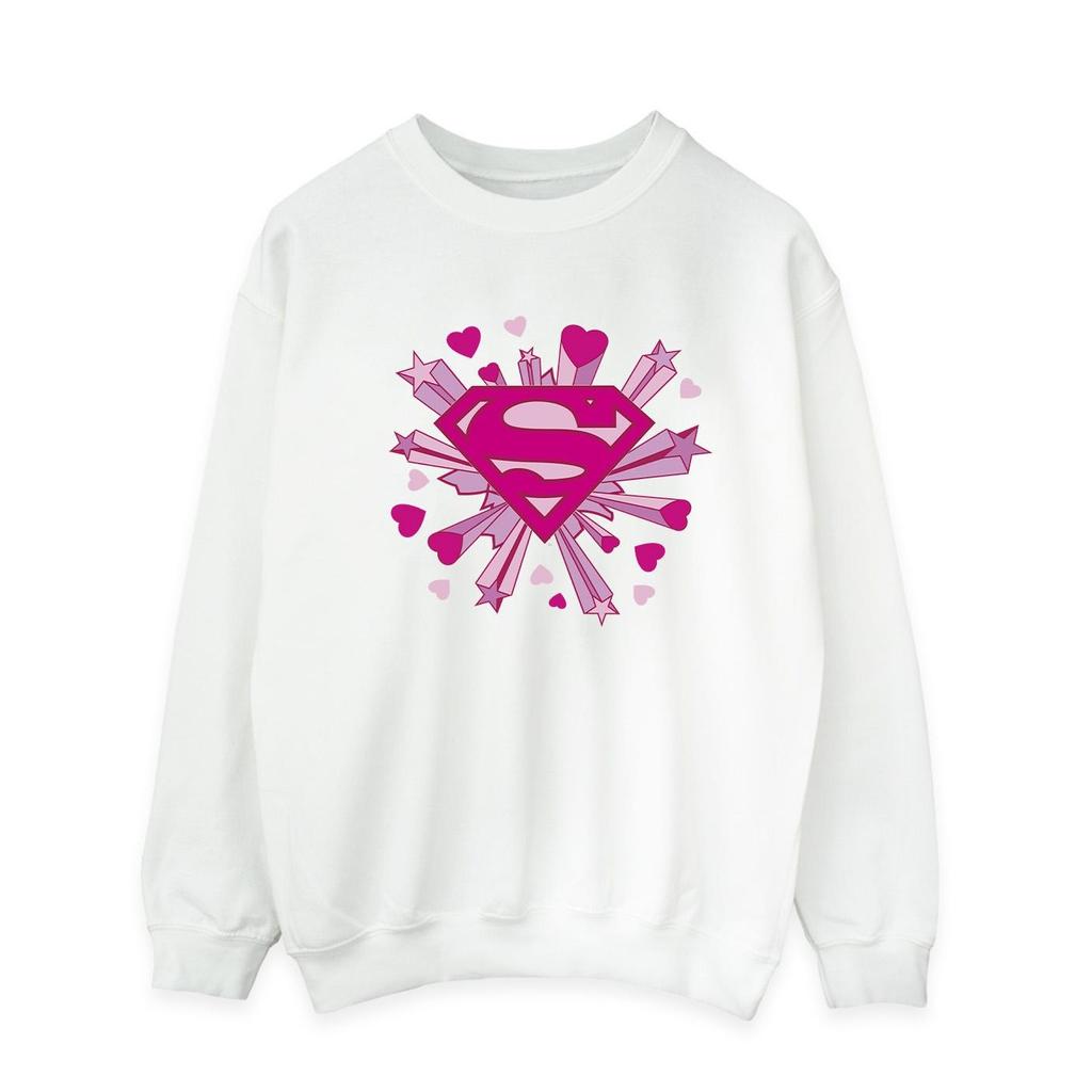 DC Comics Mens Superman Pink Hearts And Stars Logo Sweatshirt