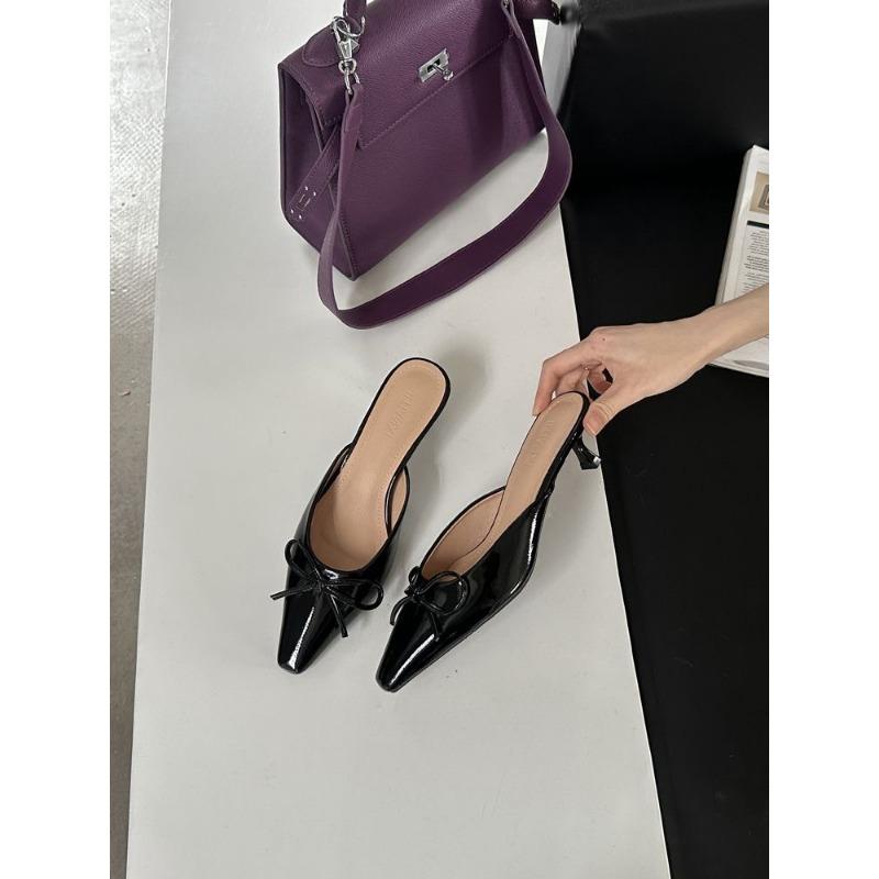 Baotou Half Slippers Autumn New with Skirt Low Heel Bow Mary Jane Shoes Women