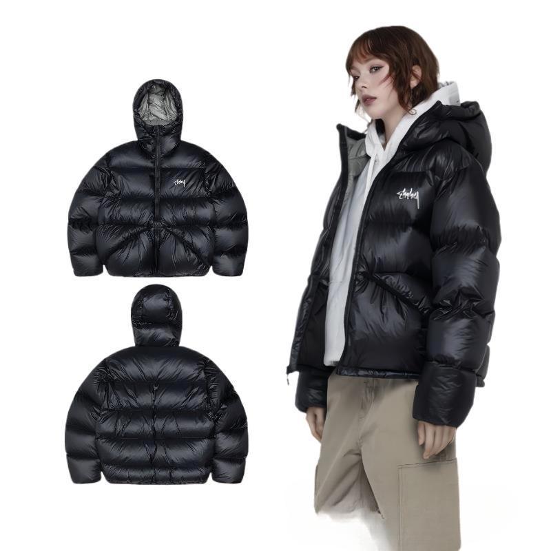 Унисекс объемная однотонная пуховая куртка - Американский уличный стиль, теплая для осени и зимы