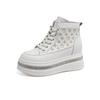 Women's White Rhinestone Print Height-Boosting Platform Sneakers