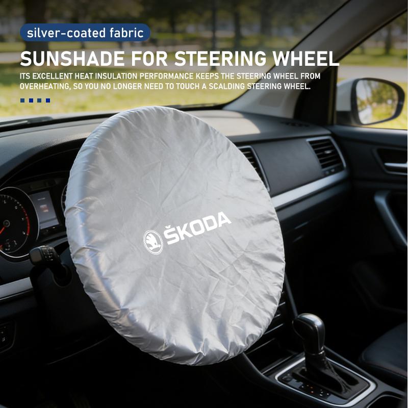 For Skoda Summer Car Steering Wheel Anti-Heat Sun Shade Cover VRS Superb Yeti Octavia Enyaq Rapid Karoq Derivati JC6