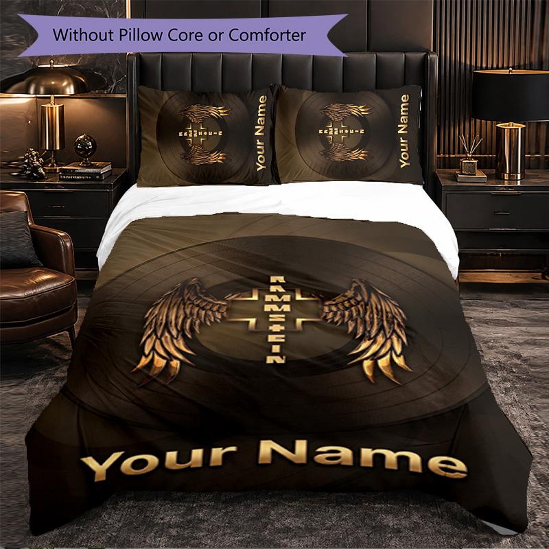 Rammstein Customized Name Text Bedding Set, 1 Duvet Cover & 2 Pillowcases Personalized Bedroom Gift