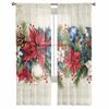 Christmas Watercolor Poinsettia Sheer Curtains for Living Room Decoration Window Curtains Kitchen Tulle Voile Curtains