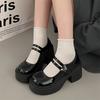 Fashion Patent Leather Ankle Strap Lolita Shoes Women Thick Heels Platform Mary Janes Shoes Woman Lovely Sweet Butterfly Buckle Pumps